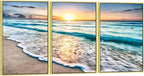Wieco Art Framed Wall Art 3 Panels Blue Beach Canvas Art by WiecoArt
