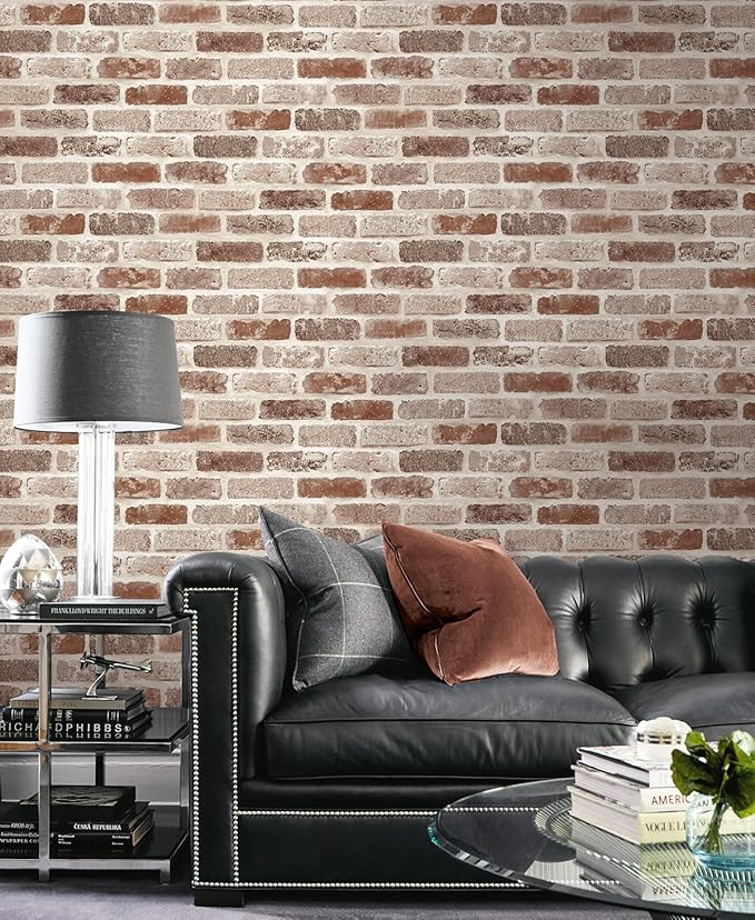 NextWall Washed Faux Brick Peel and Stick Wallpaper - Image 3
