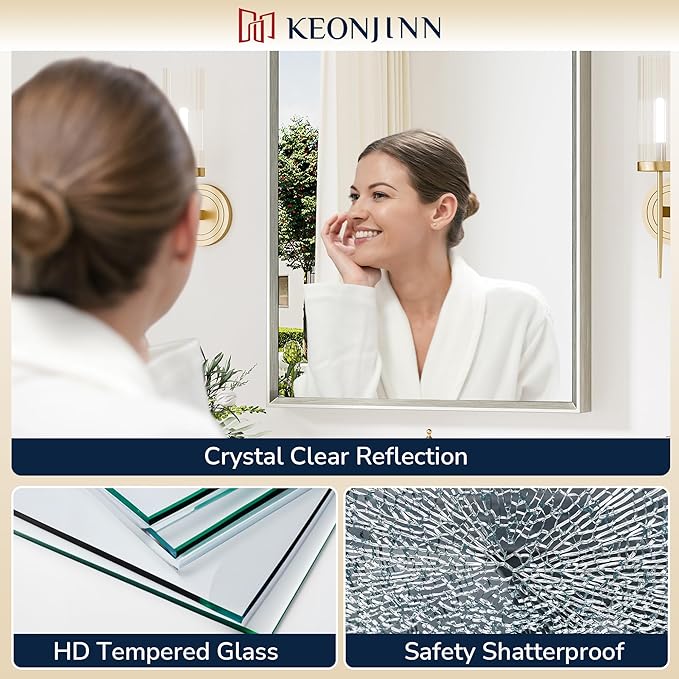 Keonjinn 40 x 24 Inch Brushed Nickel Bathroom Mirrors - Image 3