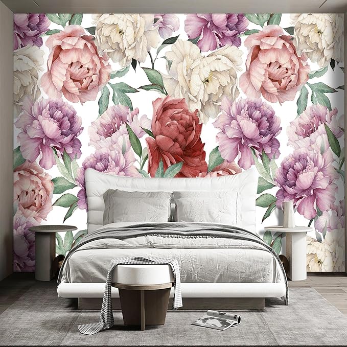 Pink Peony Flowers Mural Bedroom Peony Floral Wallpaper Room Decor Living Room - Image 2