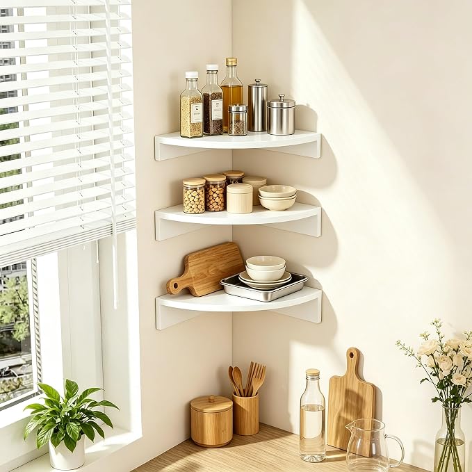 Alsonerbay White Corner Shelf Wall Mount, Rustic Wood Shelves - Image 2