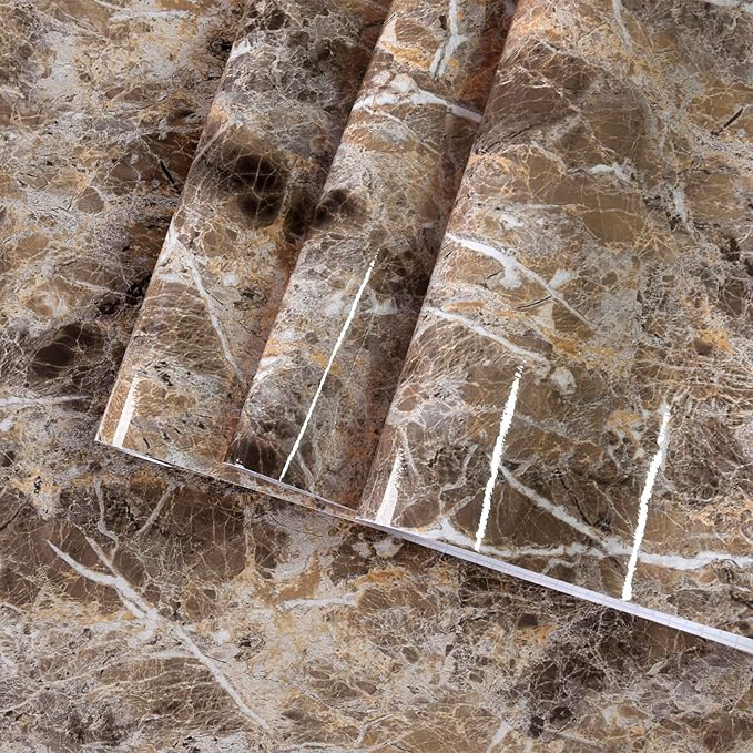 BAYYA 118x16inch Brown Marble Contact Paper Peel and Stick Wallpaper by BAYYAPeelandStickWallpaper