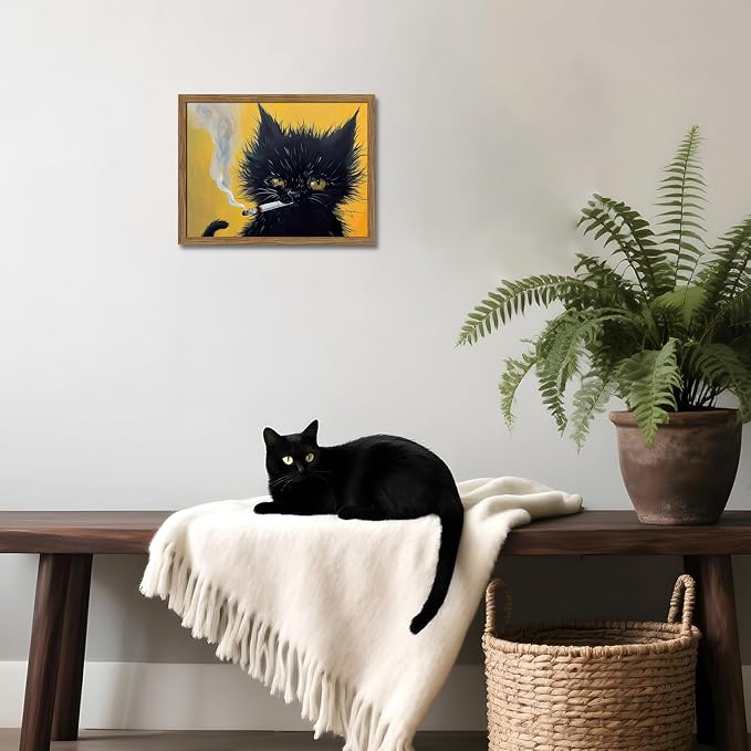 Vintage Black Cat Wall Art, Mens Room Canvas Print Poster, Cool Animals Picture - Image 6