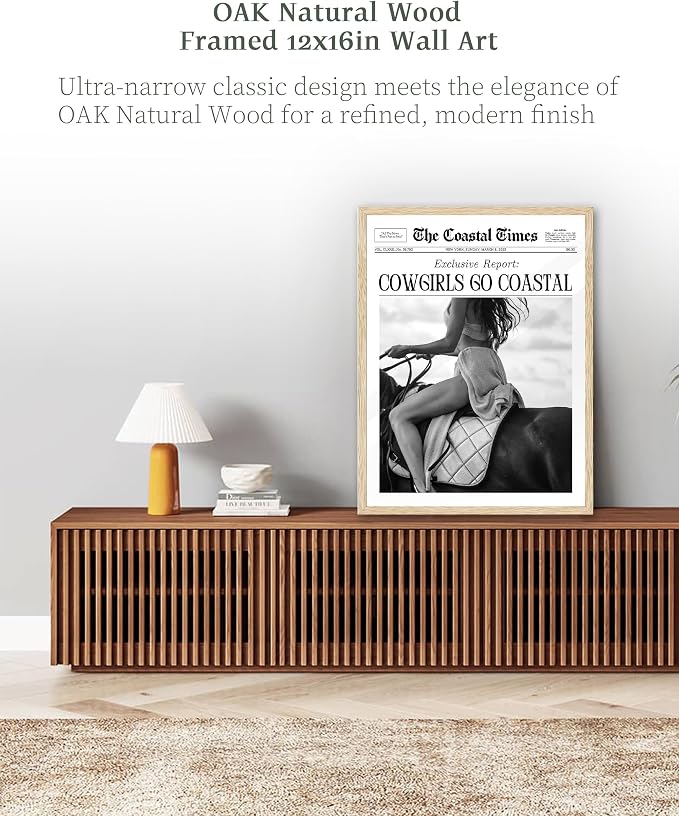 iHery Unframed Trendy Coastal Cowgirl NewsPaper Wall Art Prints, 12x16in Black - Image 5