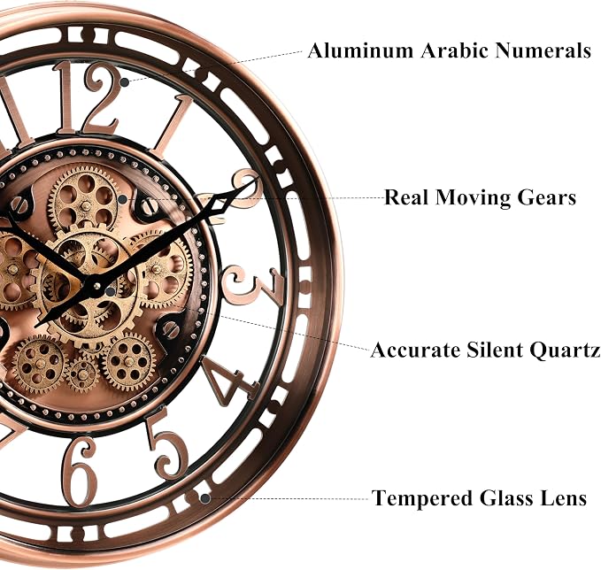 CLXEAST 21 Inch Moving Gear Wall Clock - Image 2