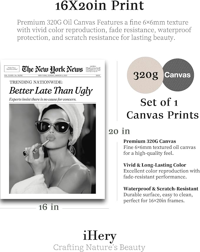 iHery Unframed Hepburn Newspaper Trendy 16x20 in Vintage Headline Canvas Print - Image 2