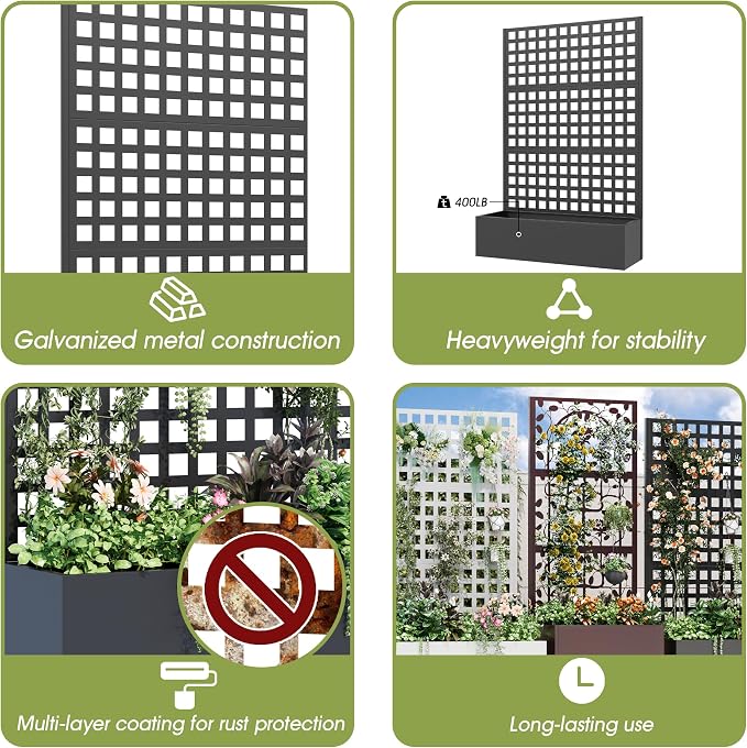 Metal Planter Box with Trellis, Planter Box Trellis with Privacy Screen and - Image 4