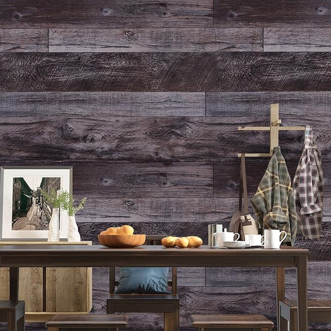 WENMER 17.71" x 394" Grey Wood Peel and Stick Shiplap Self Adhesive Wallpaper - Image 2