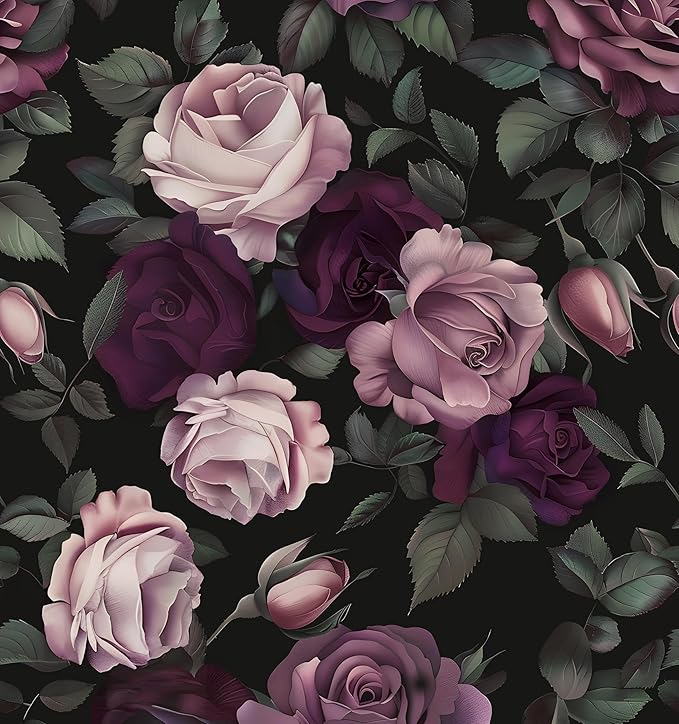 Laatse Purple Floral Peel and Stick Wallpaper Vintage Rose Contact Paper by Laatse