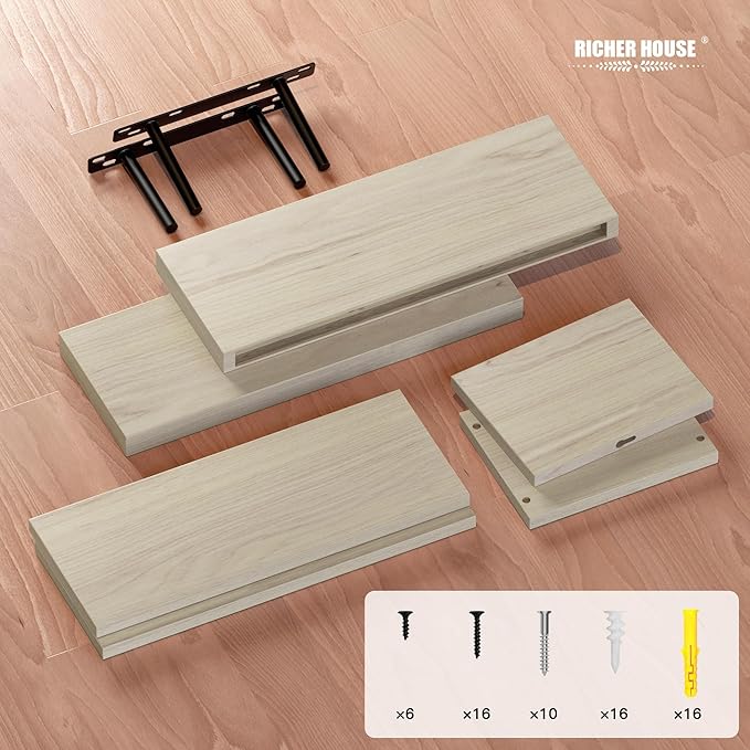 RICHER HOUSE Floating Shelves Set of 3, Modern Bathroom Shelves Wall Mounted - Image 5