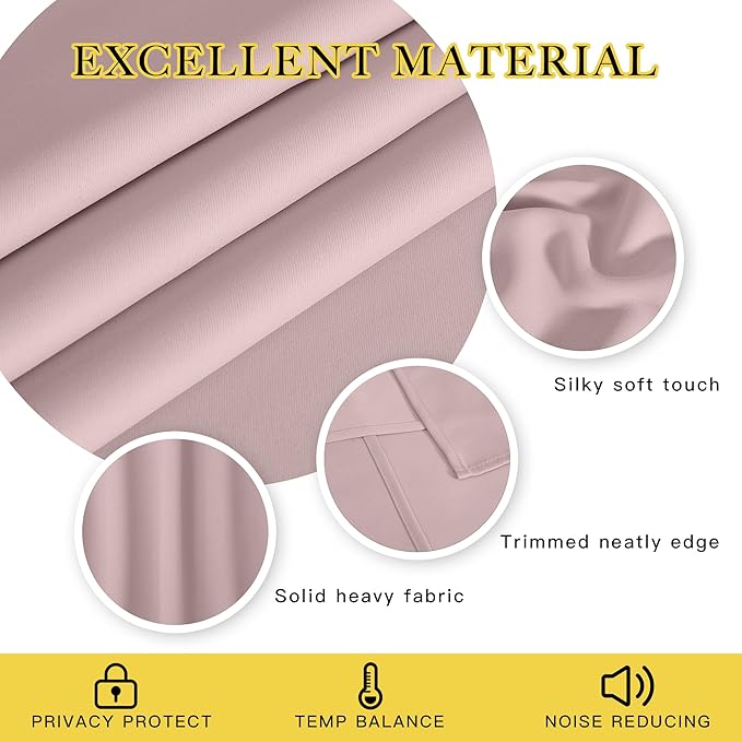 NICETOWN Baby Pink Curtains for Nursery, Sliding Glass Door Grommet Thermal - Image 3