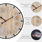 24 Inch Grand Farmhouse Wall Clock, Vintage-Inspired Wood & Metal Design - Image 5