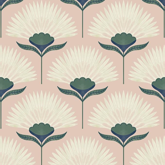 CiCiwind 17.3"×393.7" Wallpaper Peel and Stick Pink Boho Wall Paper Floral by CiCiwind