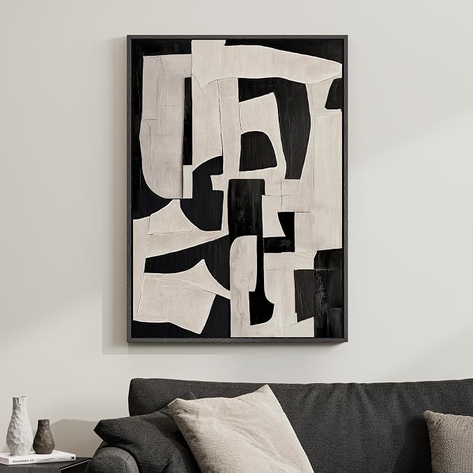 Framed Neutral Abstract Wall Art, Modern Black and Beige Canvas Prints by Cuspin