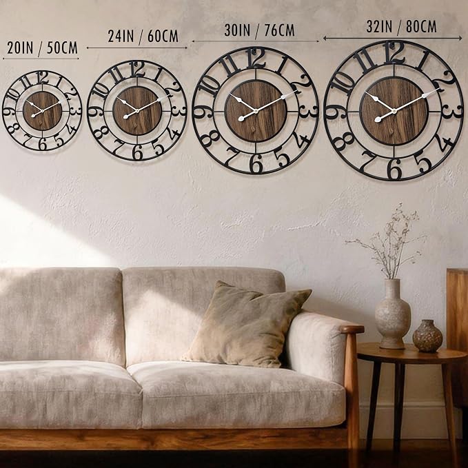 Large Metal Wall Clock, 20 Inch Retro Decorative Silent, Non Ticking, Battery - Image 2