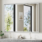 48 x 36 Silver Bathroom Mirror, Large Beveled Silver Bathroom Vanity Mirror by QUEENFUN