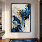 Extra Large Black Framed Gold and Blue Abstract Wall Art by Cuspin