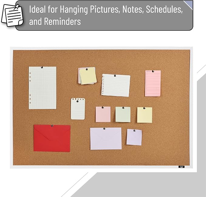 Mr. Pen- White Frame Cork Bulletin Board, Office Wall Cork Board - Image 6
