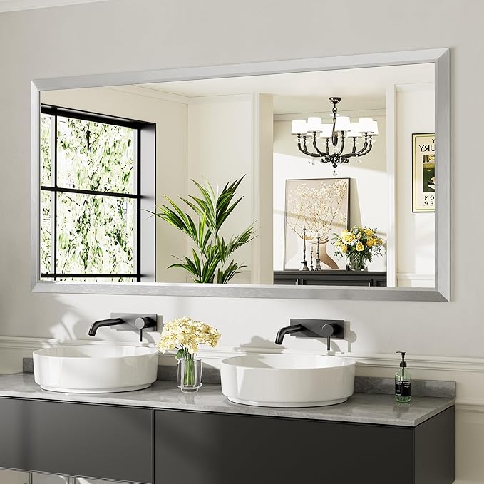 72x36 Inch Brushed Silver Bathroom Mirror by Briivuemodernmirrors