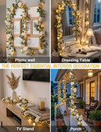 suddus Flower Garland with White Camellia Fairy Lights Indoor, 60 LED Vines - Image 3