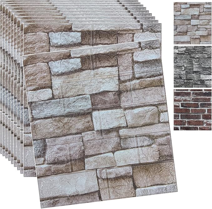 20PCS 3D Wall Panels Peel and Stick 3D Brick Wallpaper Peel and Stick Faux by YLLYLL