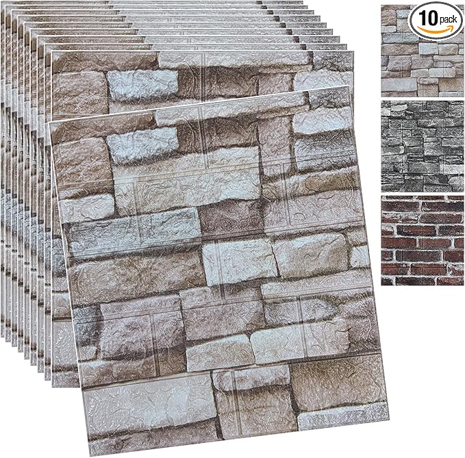 10PCS 3D Wall Panels Peel and Stick 3D Brick Wallpaper Peel and Stick Faux by YLLYLL