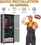 Garage Storage Cabinet with Wheels, Lockable Metal Storage Cabinet - Image 9