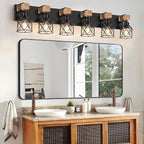 FadimiKoo 6-Light Farmhouse Bathroom Lighting Fixtures, Wood Black Vanity - Image 6