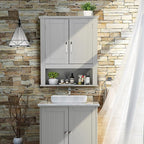 VINGLI Medecine Cabinet with 2 Doors Bathrooom Wall Cabinet Grey Over The - Image 2