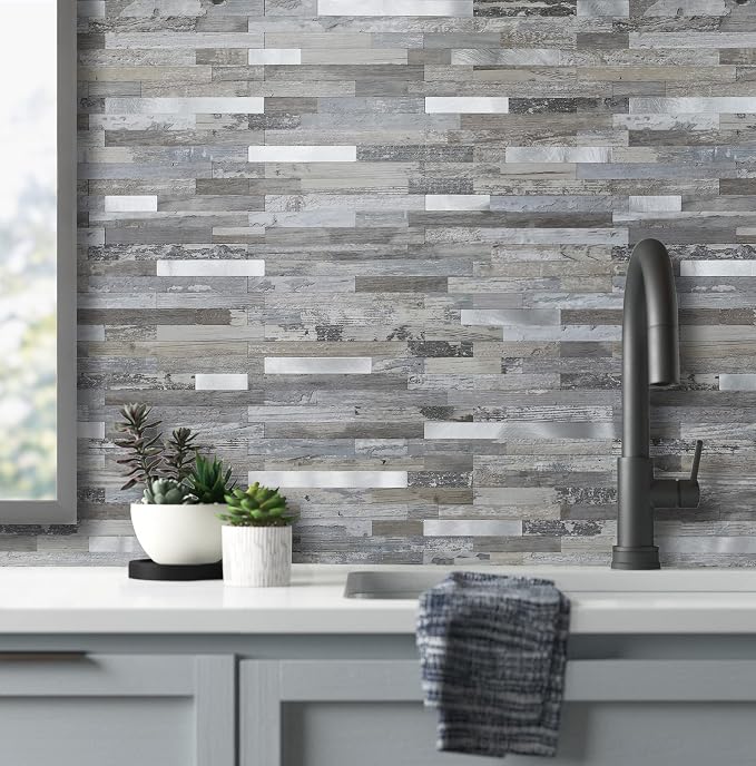 AULIGET 20 Sheets Peel and Stick Backsplash, Distressed Wood Look PVC Wall - Image 4