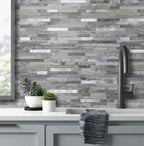AULIGET 2-Sheet Peel and Stick Backsplash Wall Tiles, Distressed Wood Look PVC - Image 4