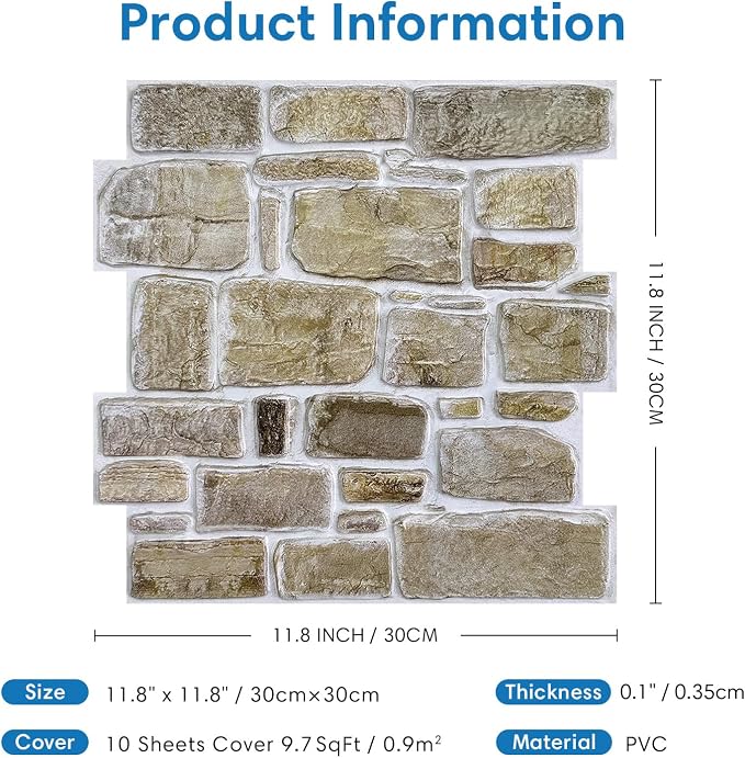 COMSTICKC 3D Faux Stone Peel and Stick Wall Panel, Faux Brick Wall Panels - Image 5