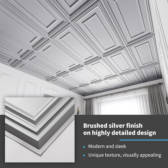 Art3d Drop Ceiling Tiles, 24x48in. Argent Silver - Image 5