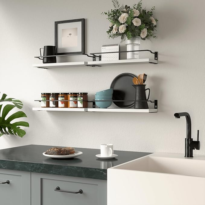 RICHER HOUSE White Bathroom Floating Wall Shelf Set of 4, Small Organizer Over - Image 6