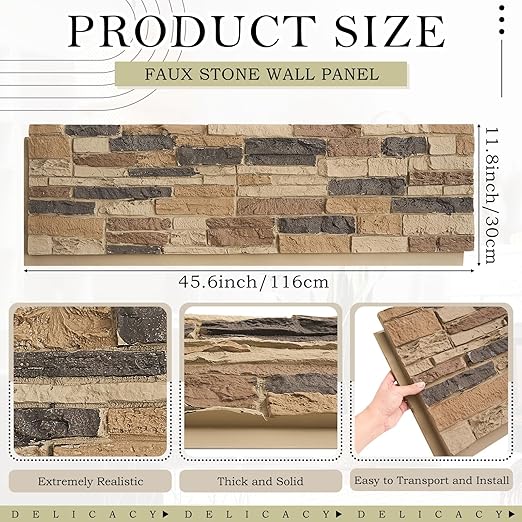 2 Pack Faux Stone Panels Interior 45.6''l x 11.8''h x 0.98''d Faux Siding - Image 2