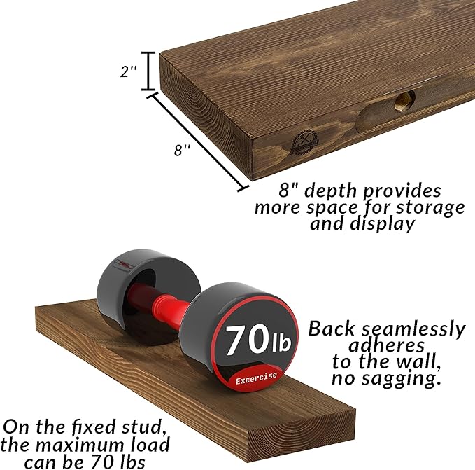 Floating Shelves 60 inch Long for Wall, Rustic Wood Wall Mounted Shelves for - Image 3
