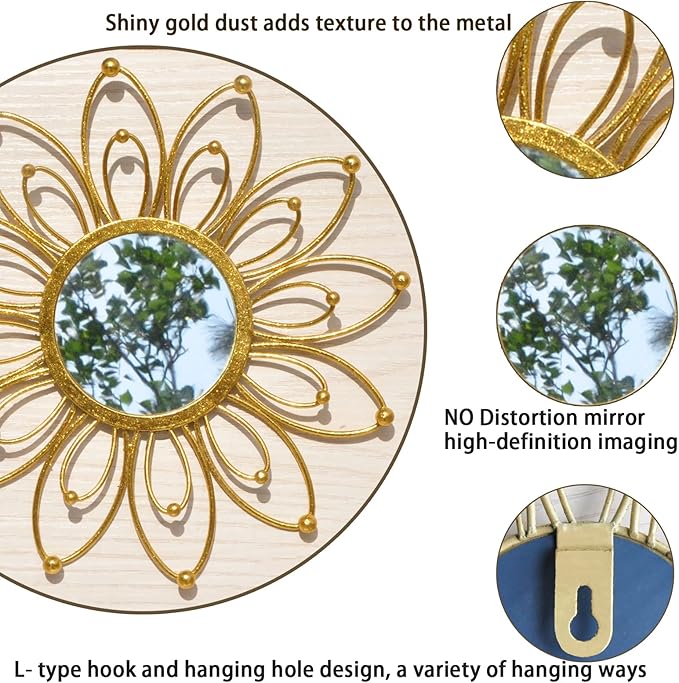 Mirror Wall Decor Gold Mirrors for Wall Metal Sunburst Mirrors Home Decoration - Image 3