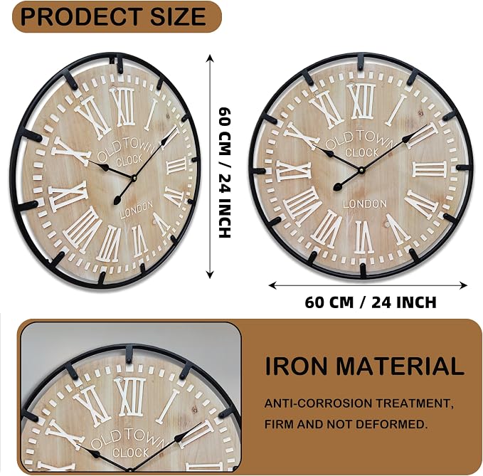 Large Farmhouse Rustic Wooden Wall Clock - Image 4