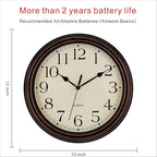 Foxtop Retro Silent Non-Ticking Round Classic Clock Quartz Decorative Battery - Image 2