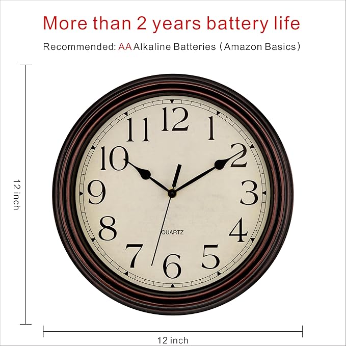 Foxtop Retro Silent Non-Ticking Round Classic Clock Quartz Decorative Battery - Image 2