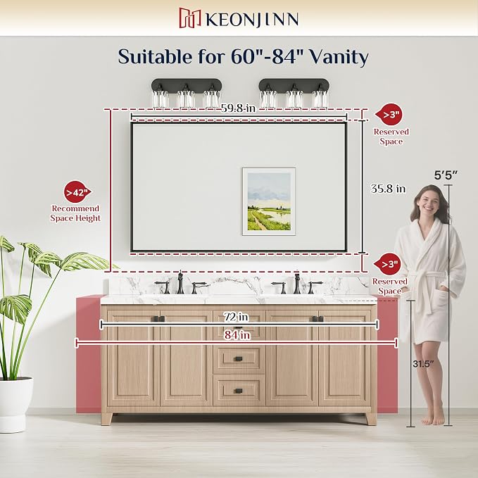 Keonjinn 60 x 36 Inch Brushed Nickel Bathroom Mirrors - Image 7