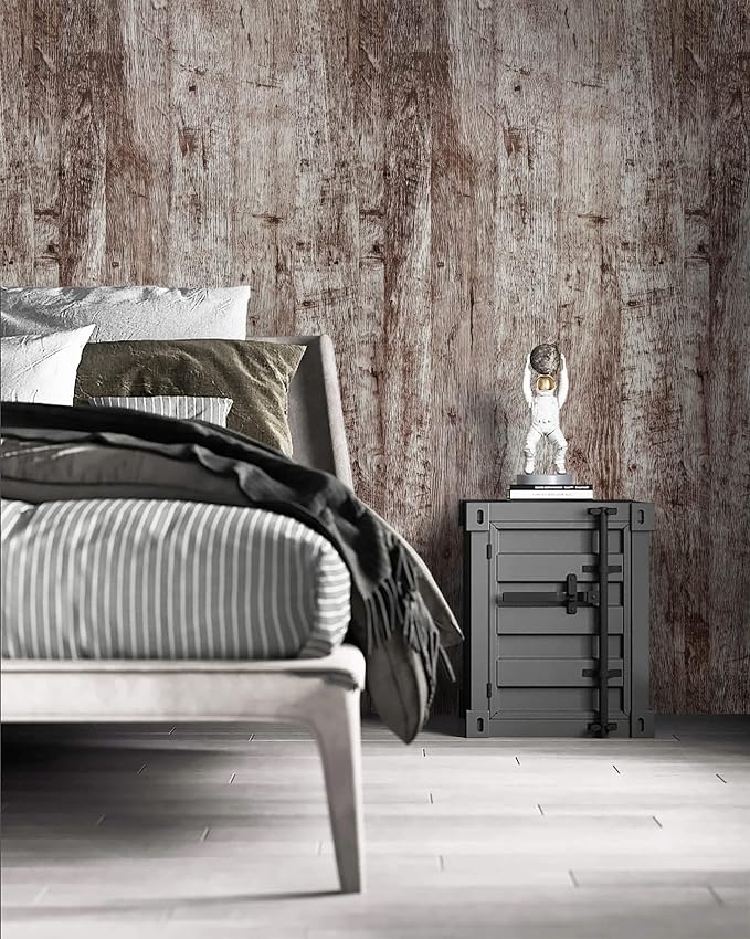 Dimoon 236"x17.7" Wood Stick and Peel Wallpaper Dark Grey Brown Wood Contact - Image 3