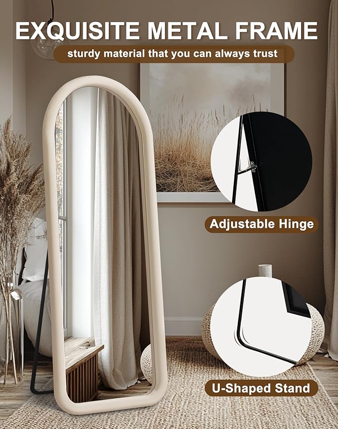 Delma Arched Full Length Mirror, Free Standing Floor Velvet Finish Frame Mirror - Image 6