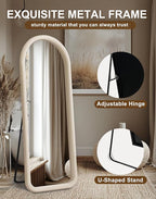 Delma Arched Full Length Mirror, Free Standing Floor Velvet Finish Frame Mirror - Image 6