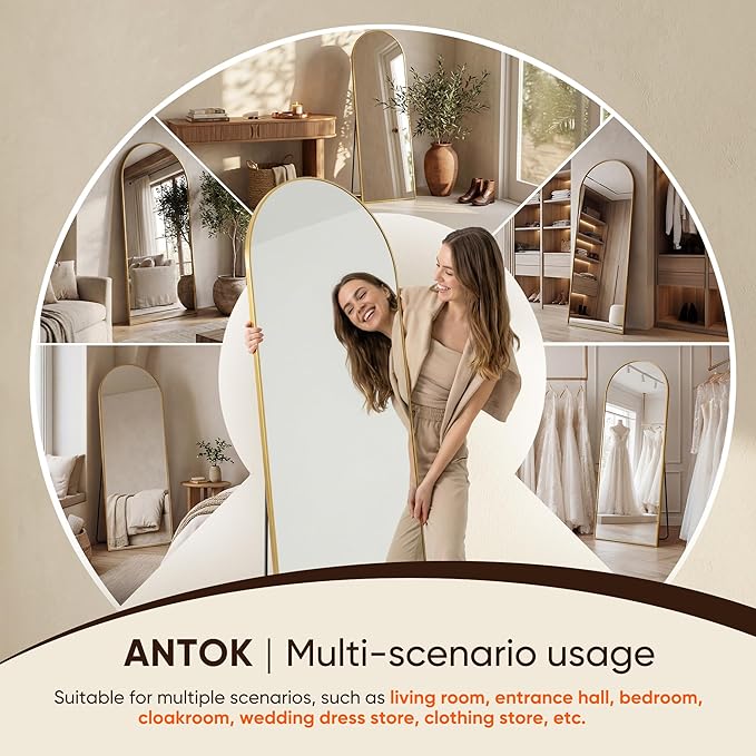 Antok 81" x41” Arched Full Length Floor Mirror, Free Standing/Wall Mount/Leaning - Image 5