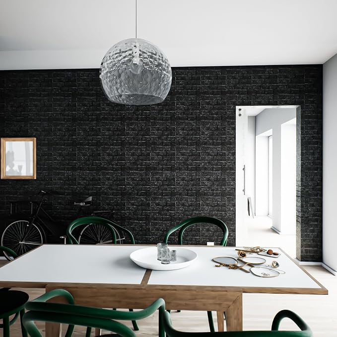 40 PCS 3D Wall Panels Peel and Stick Faux Foam 11.8"*11.8" Black Brick Wallpaper - Image 7