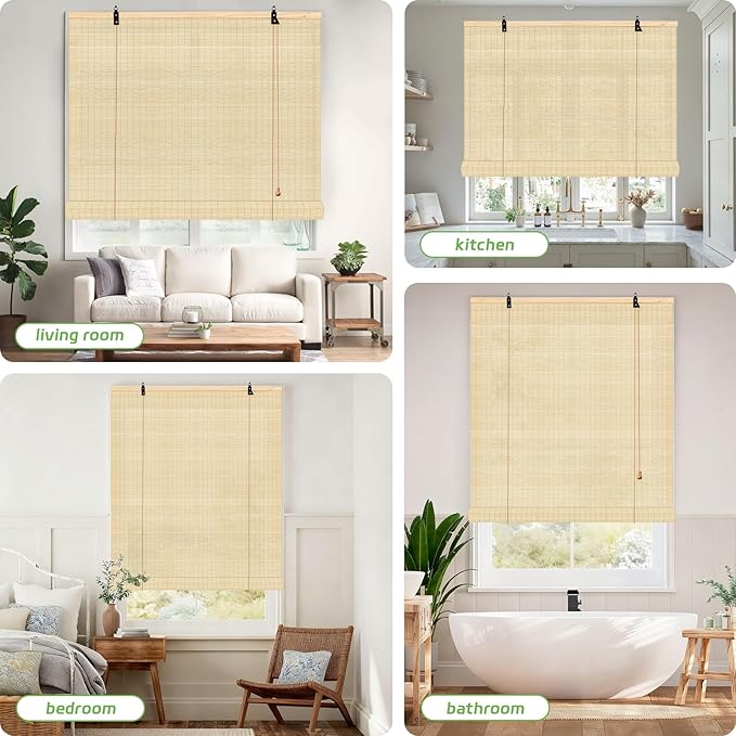 Bamboo Blinds - Bamboo Roman Shades 60Wx72L Outdoor Roller Blinds Retro Suitable - Image 6