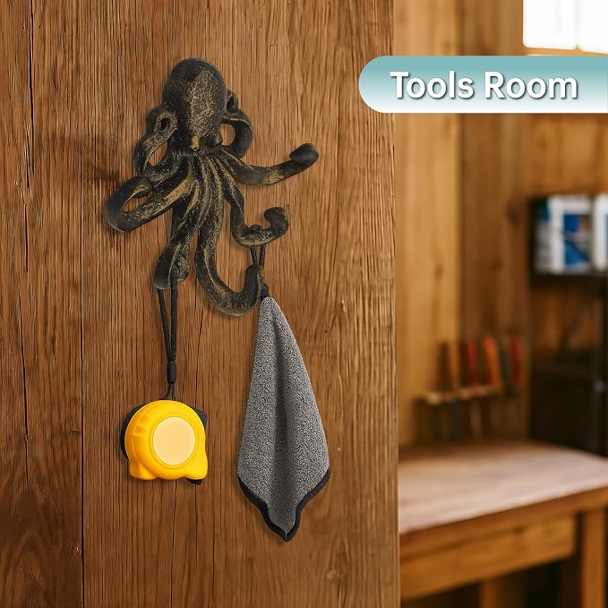 Octopus Cast Iron Wall Hook – Nautical Decorative Key Holder, Coastal Ocean - Image 6
