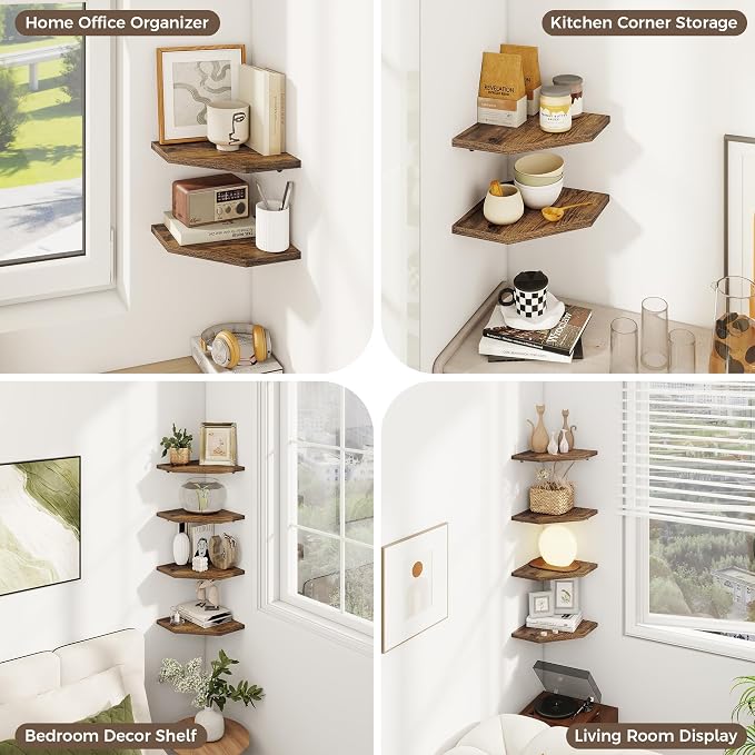 Corner Shelves 2-Pack for Bathroom & Kitchen, Space-Saving Floating Corner Wall - Image 4