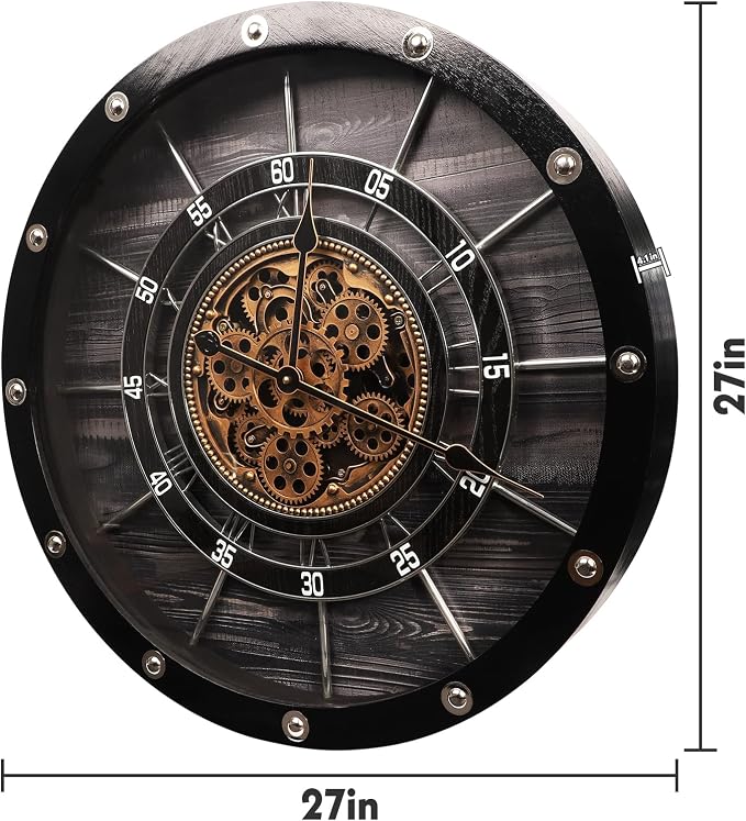 HOIBAI Wall Clock, 27 Inch Moving Gears Clock Large Wall Clock - Image 6